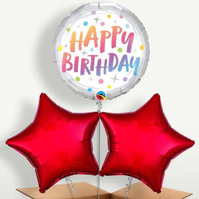 Rainbow Dots Pastel Birthday Trio Balloon Bunch | Small Indoor Plants