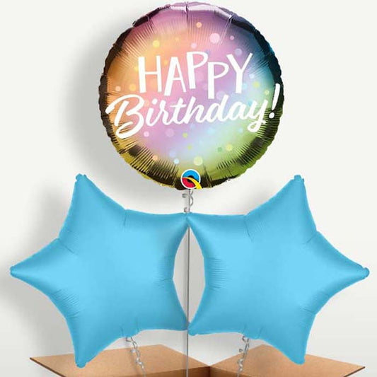 Metallic Pastel Happy Birthday Balloon Bunches | Small Indoor Plants