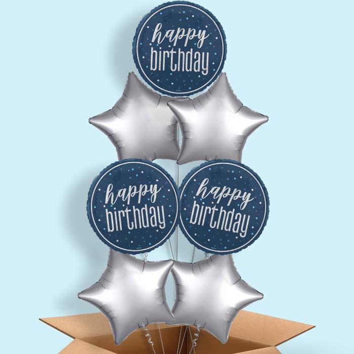 Navy Blue and Silver Happy Birthday Foil Balloon in a Box