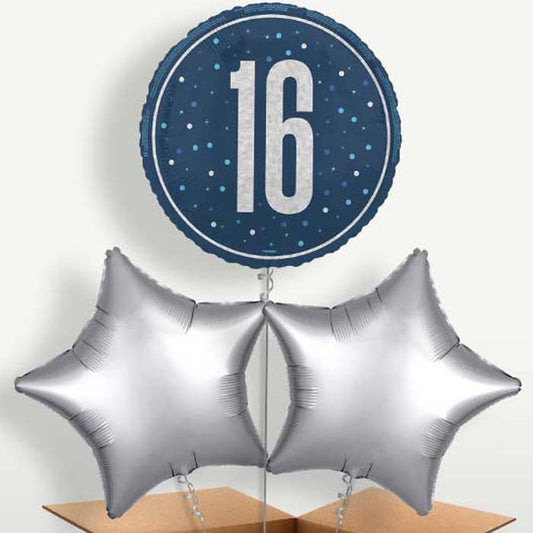 Navy Blue & Silver 16th Birthday Balloon Bunches | Small Indoor Plants