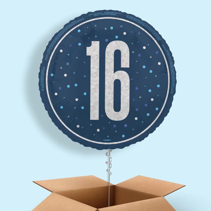 Navy Blue and Silver 16th Birthday Foil Balloon in a Box