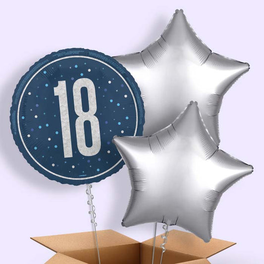 Navy Blue and Silver 18th Birthday Foil Balloon in a Box - 3 Balloon | Small Indoor Plants