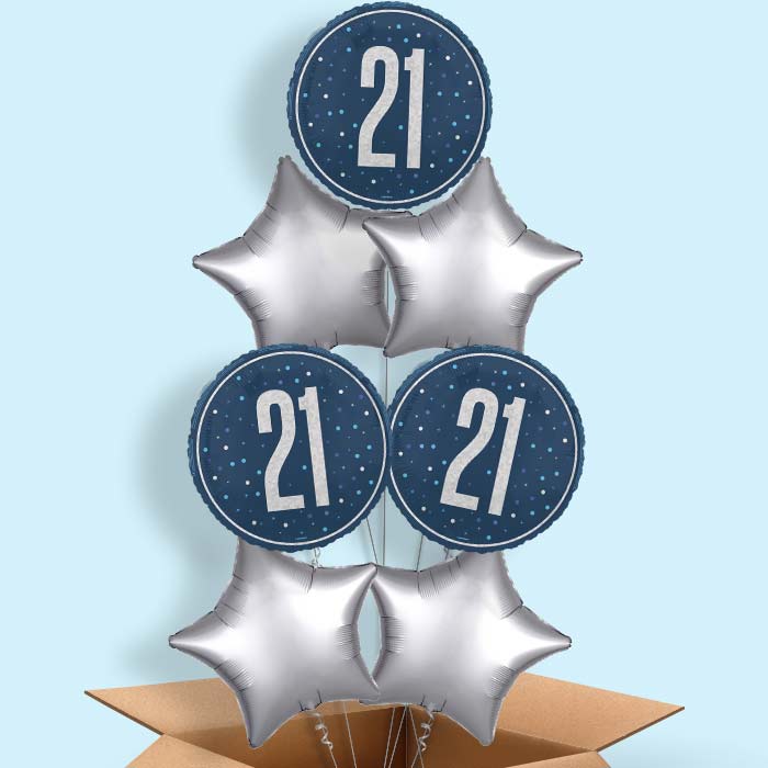 Navy Blue and Silver 21st Birthday Foil Balloon in a Box