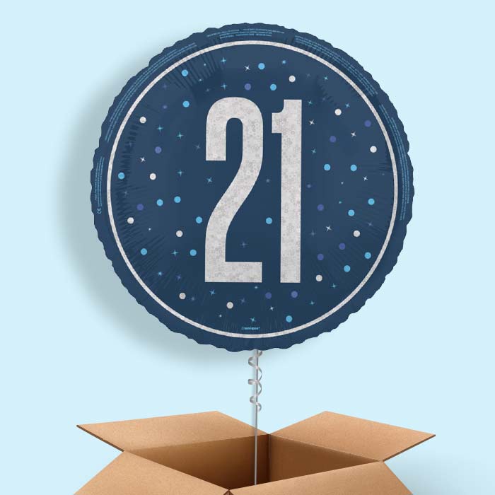 Navy Blue and Silver 21st Birthday Foil Balloon in a Box