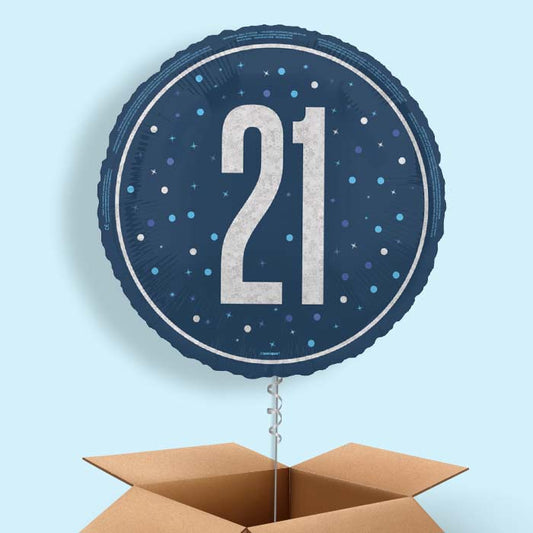 Navy Blue and Silver 21st Birthday Foil Balloon in a Box