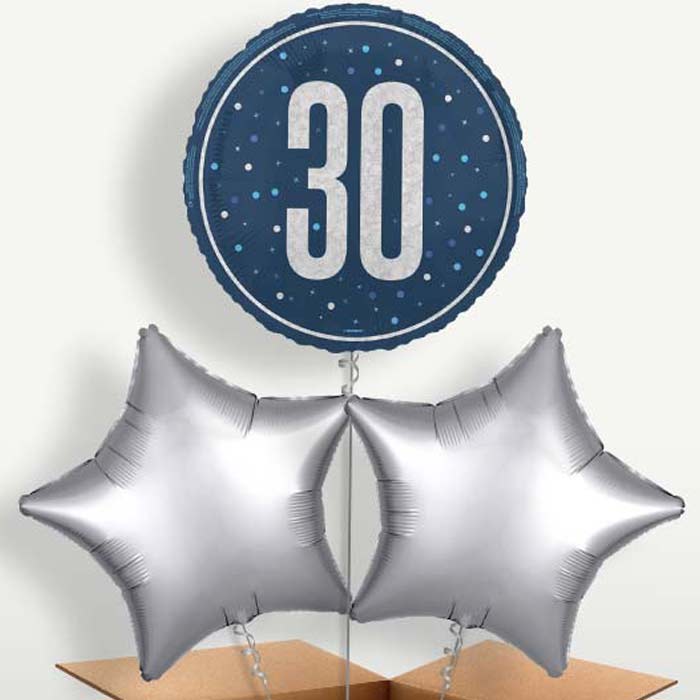 Navy Blue & Silver 30th Birthday Balloon Bunches | Small Indoor Plants