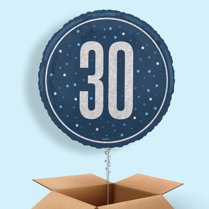 Navy Blue and Silver 30th Birthday Foil Balloon in a Box - 1 Balloon | Small Indoor Plants