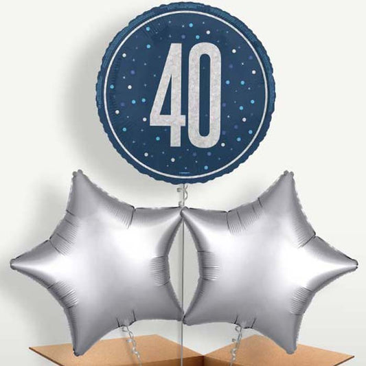 Navy Blue & Silver 40th Birthday Balloon Bunches | Small Indoor Plants