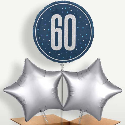 Navy Blue & Silver 60th Birthday Balloon Bunches | Small Indoor Plants