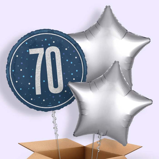 Navy Blue and Silver 70th Birthday Foil Balloon in a Box - 3 Balloon | Small Indoor Plants