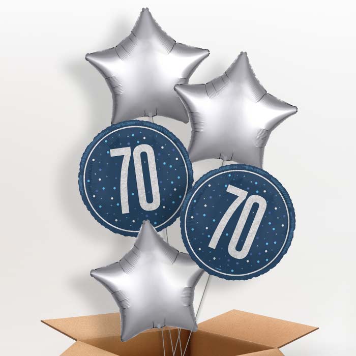 Navy Blue and Silver 70th Birthday Foil Balloon in a Box - 5 Balloon | Small Indoor Plants