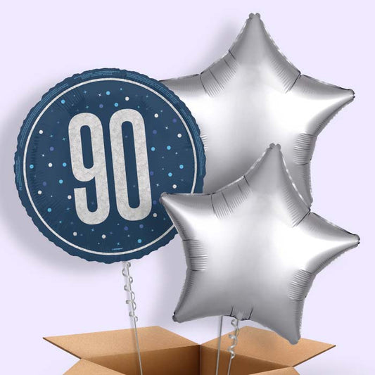 Navy Blue and Silver 90th Birthday Foil Balloon in a Box - 3 Balloon | Small Indoor Plants