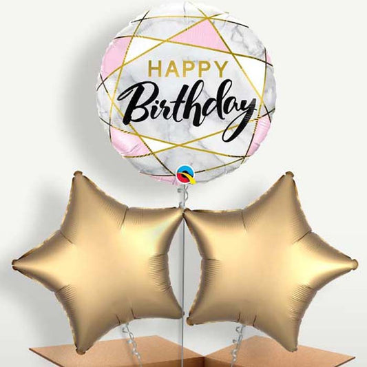 Marble Effect Happy Birthday Balloon Bunches | Small Indoor Plants