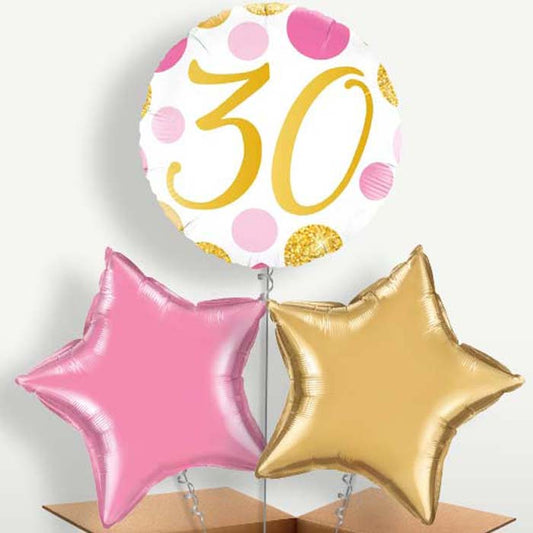 Pink & Gold Dots 30th Birthday Balloon Bunch | Small Indoor Plants