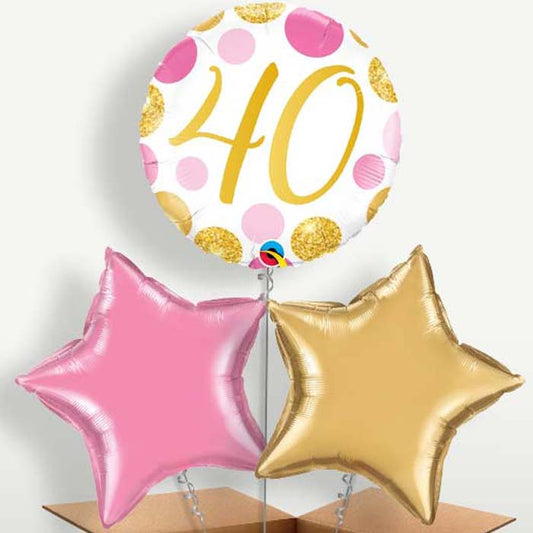 Pink & Gold Dots 40th Birthday Balloon Bunch | Small Indoor Plants
