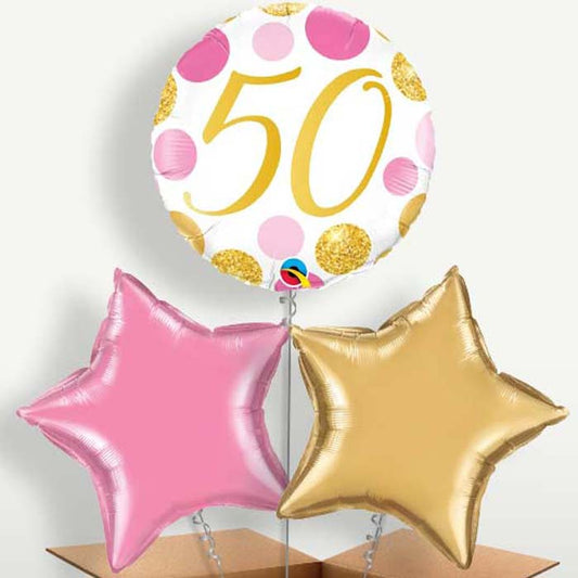 Pink & Gold Dots 50th Birthday Balloon Bunch | Small Indoor Plants