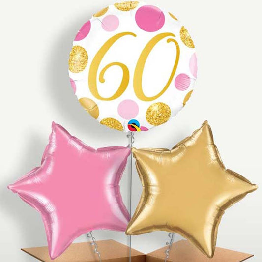 Pink & Gold Dots 60th Birthday Balloon Bunch | Small Indoor Plants