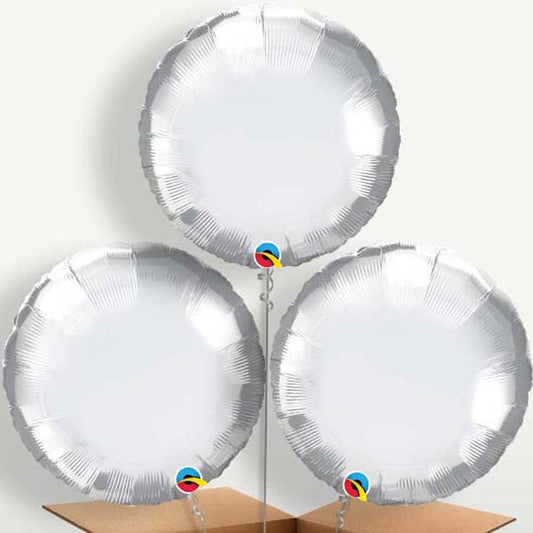 Chrome Silver Circle Bunch of Balloons inflated with Helium | Small Indoor Plants