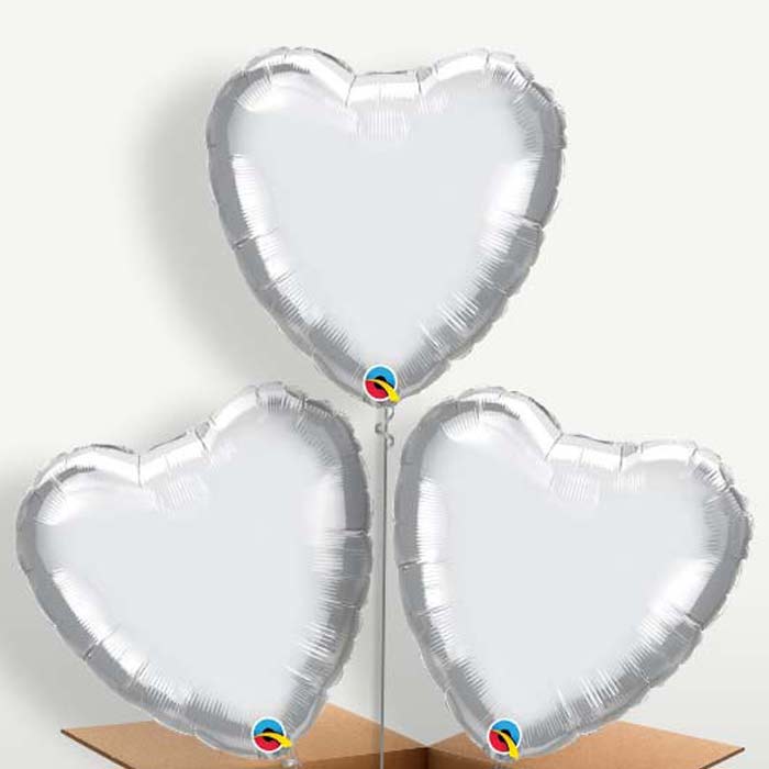 Chrome Silver Heart Bunch of Balloons inflated with Helium | Small Indoor Plants