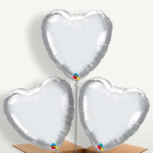 Chrome Silver Heart Bunch of Balloons inflated with Helium | Small Indoor Plants