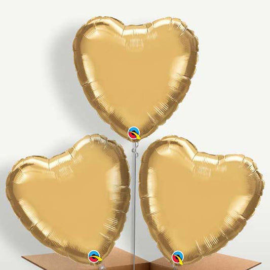 Chrome Gold Heart Bunch of Balloons inflated with Helium | Small Indoor Plants