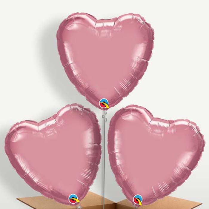 Chrome Mauve Heart Bunch of Balloons inflated with Helium | Small Indoor Plants