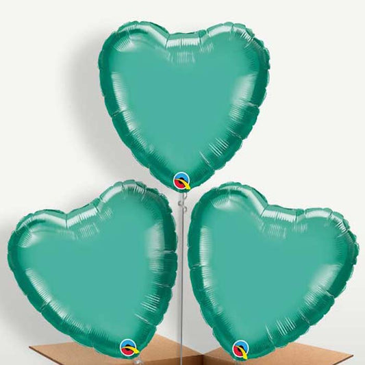 Chrome Green Heart Bunch of Balloons inflated with Helium | Small Indoor Plants