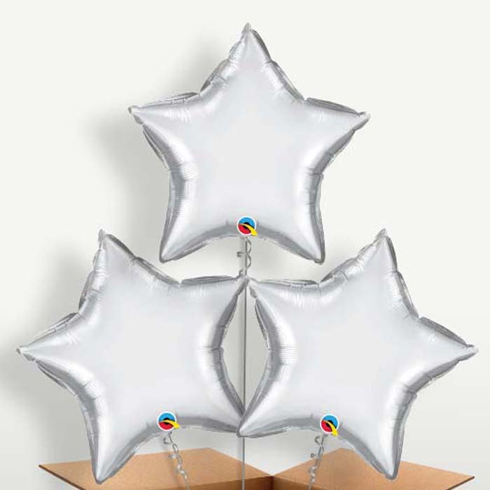 Chrome Silver Star Bunch of Balloons inflated with Helium | Small Indoor Plants