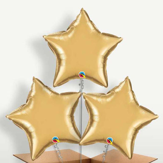 Chrome Gold Star Bunch of Balloons inflated with Helium | Small Indoor Plants