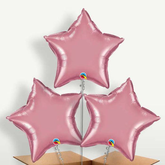 Chrome Mauve Star Bunch of Balloons inflated with Helium | Small Indoor Plants