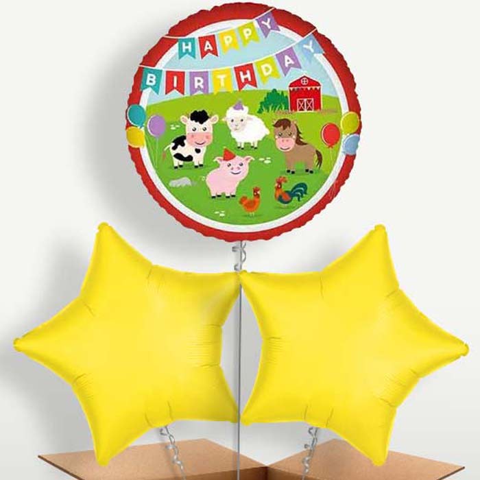 Farm Animal Happy Birthday Trio Balloon Bunch | Small Indoor Plants