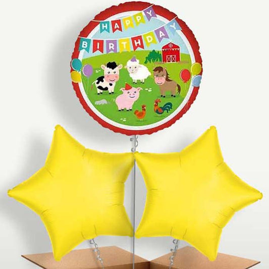 Farm Animal Happy Birthday Trio Balloon Bunch | Small Indoor Plants