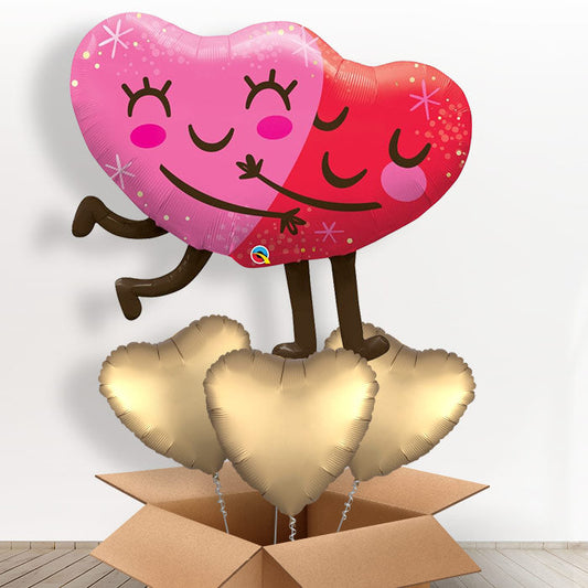 Valentines Balloon in a Box Hugging Hearts