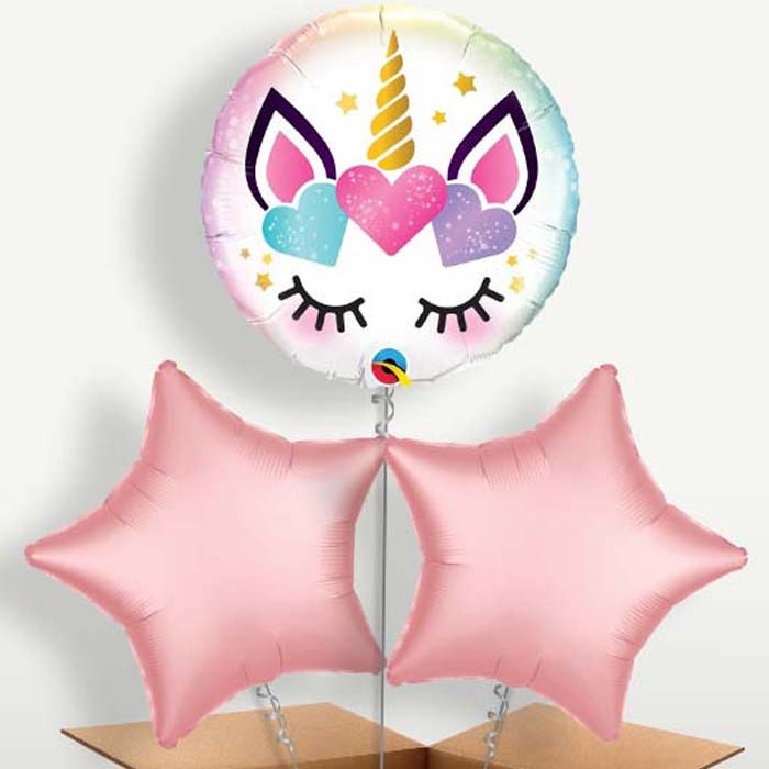 Eyelash Unicorn Trio Balloon Bunch inflated with Helium | Small Indoor Plants