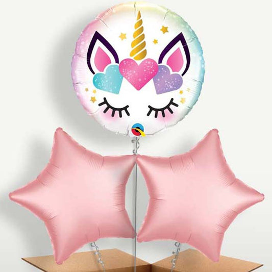 Eyelash Unicorn Trio Balloon Bunch inflated with Helium | Small Indoor Plants