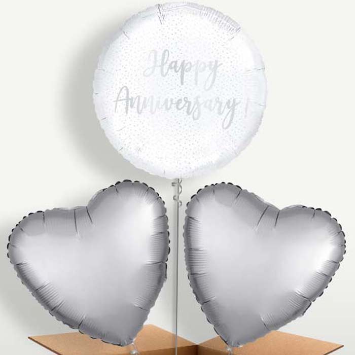 Silver Confetti Happy Anniversary Helium Bunch of Balloons | Small Indoor Plants