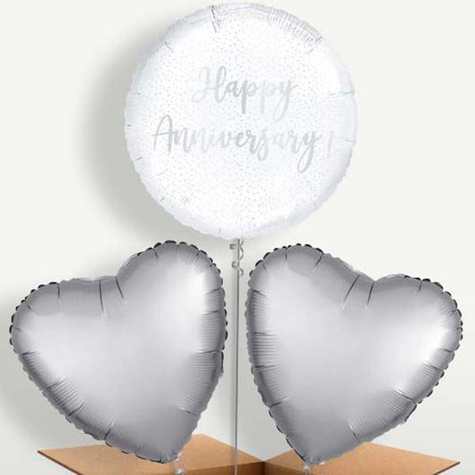 Silver Confetti Happy Anniversary Helium Bunch of Balloons | Small Indoor Plants
