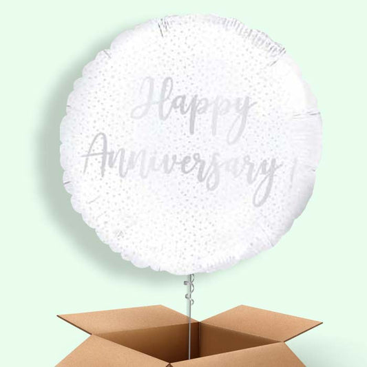 Silver Confetti Happy Anniversary Balloons in a Box