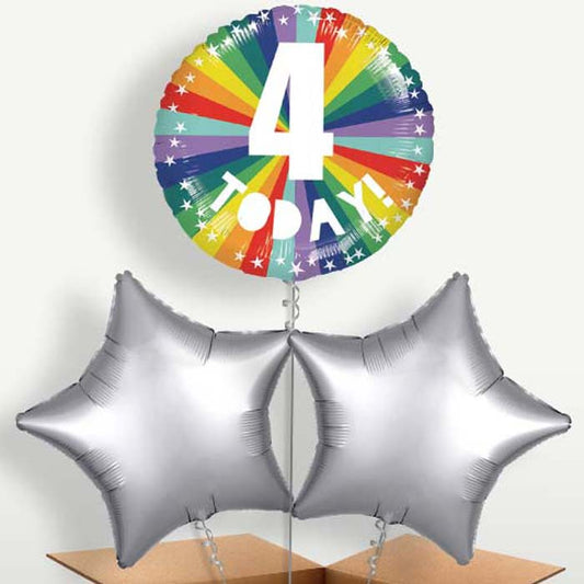 Age 4 4th Birthday Rainbow Bunch of Balloons | Small Indoor Plants