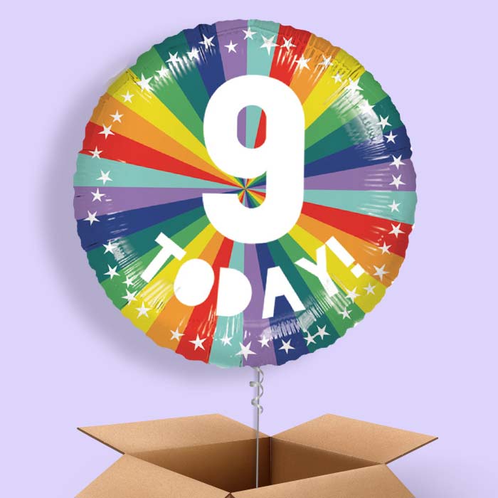 Age 9 9th Birthday Rainbow Foil Balloon in a Box