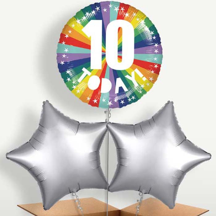 Age 10 10th Birthday Rainbow Bunch of Balloons | Small Indoor Plants