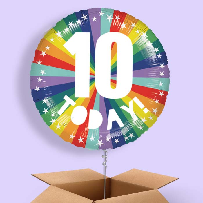 Age 10 10th Birthday Rainbow Foil Balloon in a Box