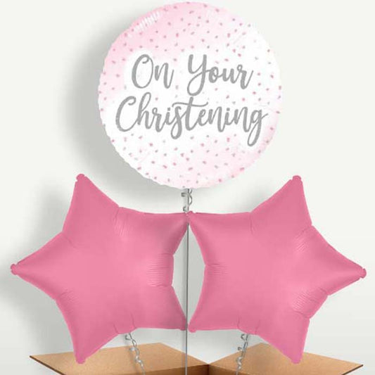 On Your Christenings Pink Confetti Balloon Bunch | Small Indoor Plants