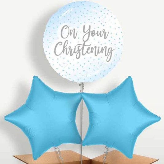 On Your Christenings Blue Confetti Balloon Bunch | Small Indoor Plants
