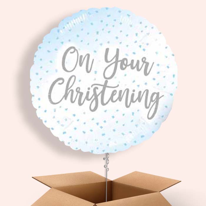 On Your Christening Balloons Blue Confetti in a Box