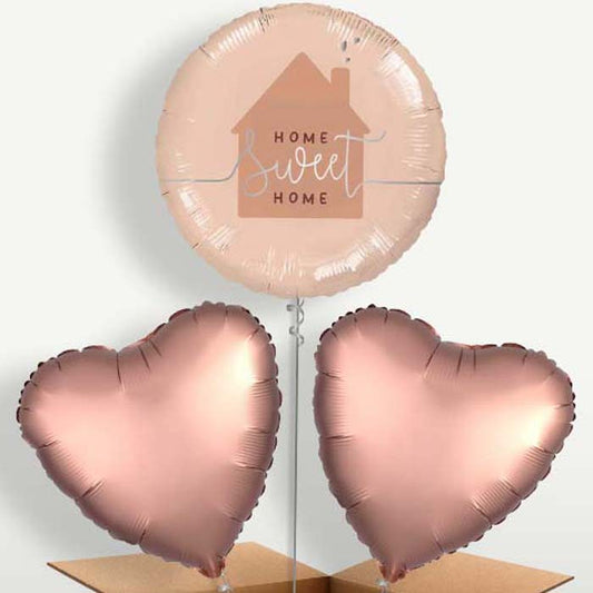 Rose Gold Home Sweet Home Trio Balloon Bunch | Small Indoor Plants