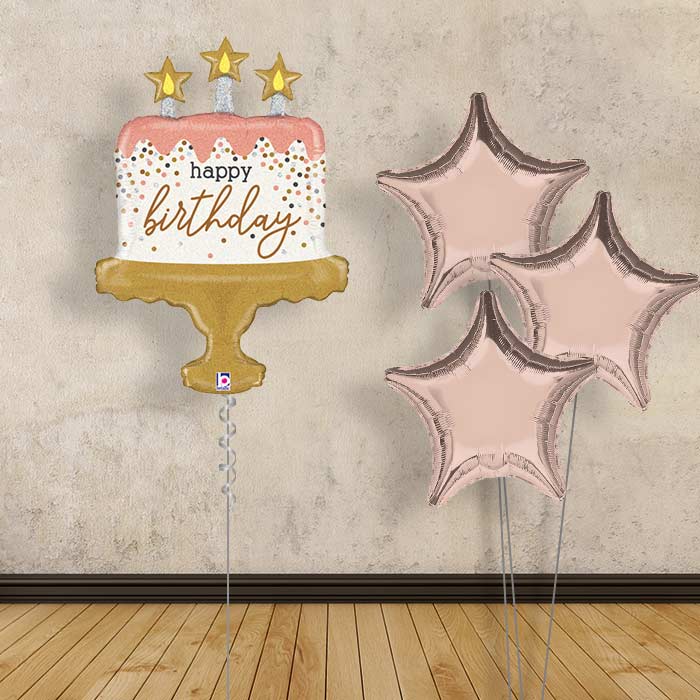 Rose Gold 90th Birthday Balloon Bouquets - Plain Bouquet | Small Indoor Plants