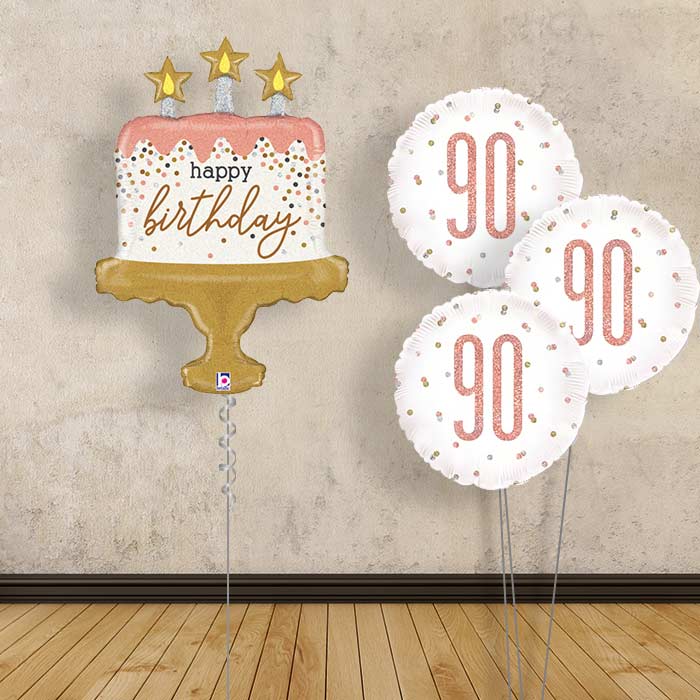 Rose Gold 90th Birthday Balloon Bouquets - Themed Bouquet | Small Indoor Plants