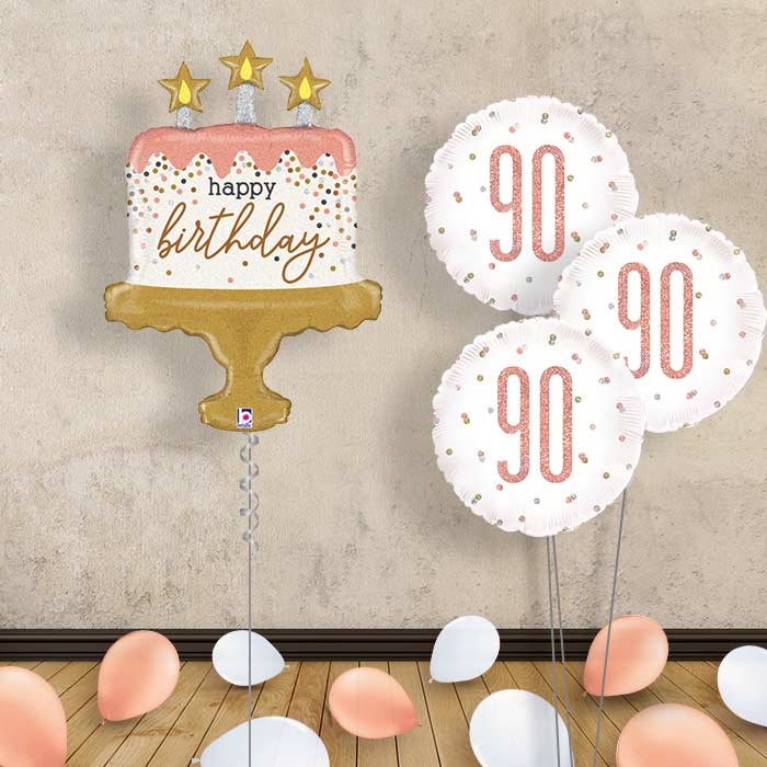 Rose Gold 90th Birthday Balloon Bouquets - Themed Bouquet and Latex | Small Indoor Plants