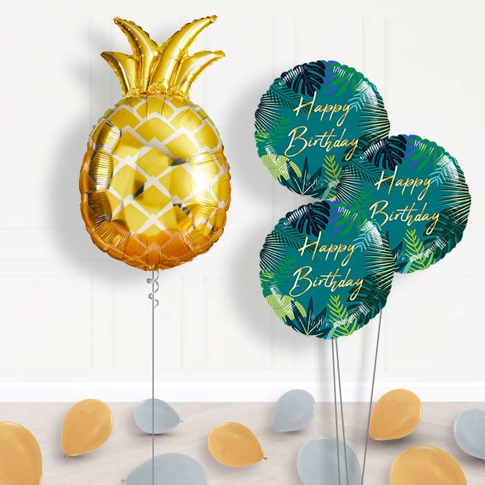 Giant Pineapple Shaped Balloon Bouquet Delivery - Themed Bouquet and Latex | Small Indoor Plants